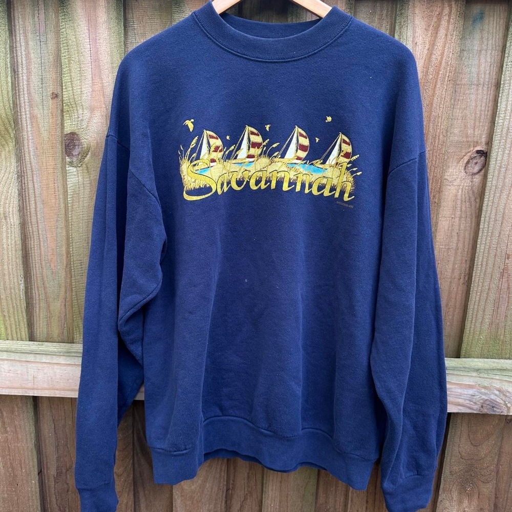 Vintage 1993 Savannah Georgia navy blue Graphic crewneck sweatshirt Size XL